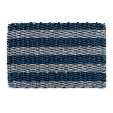 Doormats Outdoor Use, Navy & Silver Cabana Stripes Wicked Good Lobster Rope Doormat